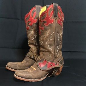 Dark Brown and Red Cowgirl Boots